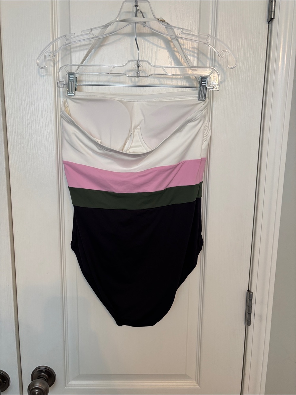 kate spade White Pink Olive Black Colorblock One-Piece Swimsuit size Large - Picture 6 of 7